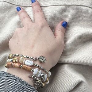 Eclectic Wire Triple Wrapped Bamboo and Stone Mixed Media Bracelet